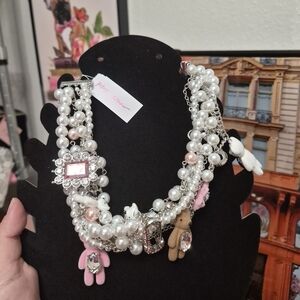 Betsey Johnson Pearl and Bears Charm Necklace Nwt
